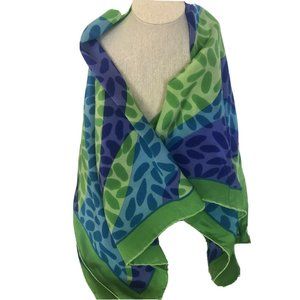 Vtg Green Aqua Blue Wavy Pattern 30" Square Scarf